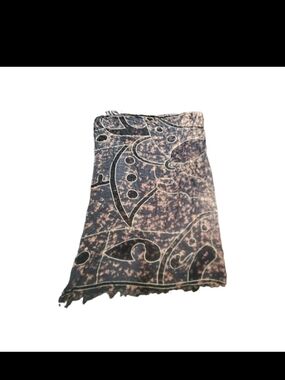 Vintage Koko Knot Rayon Sarong Swim Cover Up Black Bleach Tie Dye Fringe